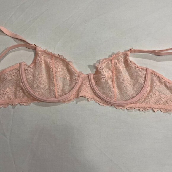 Natori Lace Underwire Bra Sheer Floral Soft Pink Unlined Feminine Style 34C - Picture 7 of 8